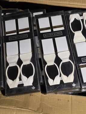 Jeffrey Banks White Men's Suspenders with Leather Accents